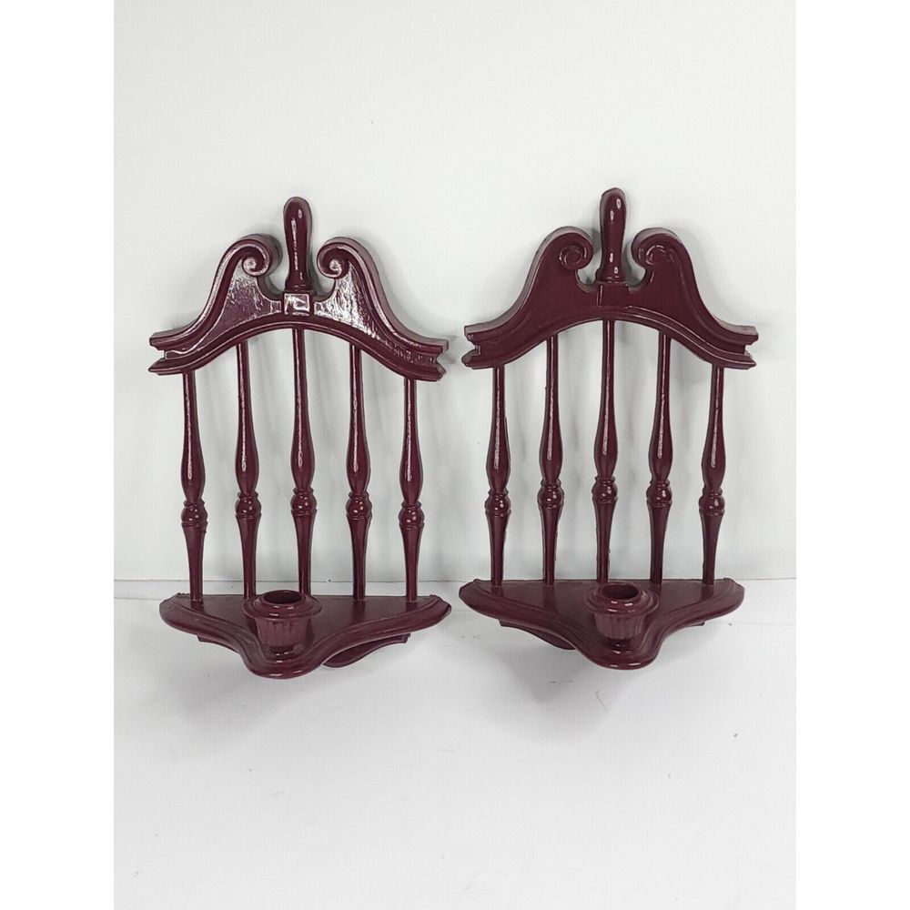 2 Vintage HOMCO 4155 Mid Century Wooden Style Plastic Wall Candle Scones Holders